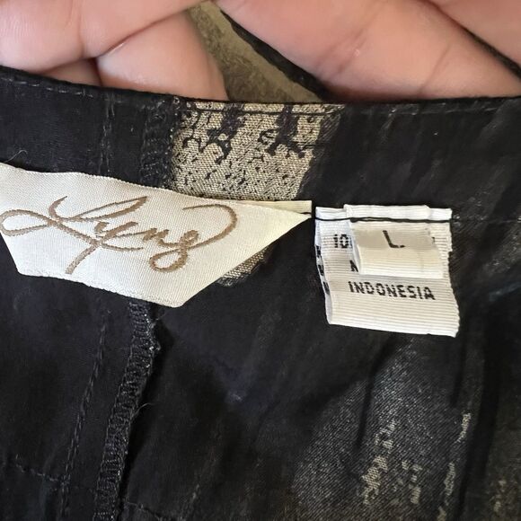 Lyng Designs Dress Womens L Black Tan Abstract Square Neck Lagenlook Oversize - Picture 2 of 12